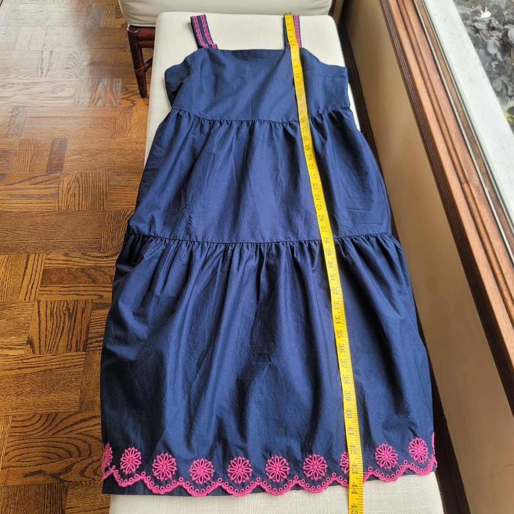 New! J Crew size 4 Embroidered Scalloped Tiered Dress Navy Blue NWT - Picture 9 of 15